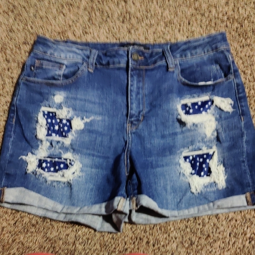 Blue Distressed Denim Shorts